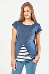 Блузка для беременных темно-синего цвета в стиле "тельняшка"