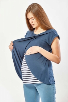 Блузка для беременных темно-синего цвета в стиле "тельняшка"